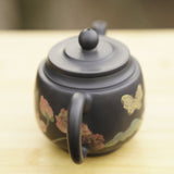 Artisan Jian Shui Purple Clay Teapot Flower and Butterfly Painted Inscribed Carving