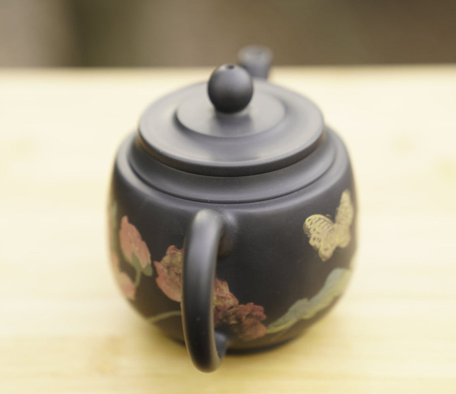 Tea Ware - Artisan Jian Shui Purple Clay Teapot Flower and Butterfly