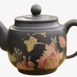 Artisan Jian Shui Purple Clay Teapot Flower and Butterfly Painted Inscribed Carving