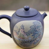 Artisan Jian Shui Purple Clay Teapot Inscribed Carving Mountainside