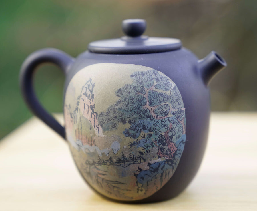 Tea Ware - Artisan Jian Shui Purple Clay Teapot Inscribed Carving