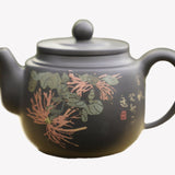 Artisan Jianshui Purple Clay Teapot Inscribed Chrysanthemum Teapot