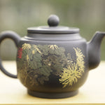 Artisan Jianshui Purple Clay Teapot Inscribed Chrysanthemum Teapot