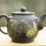 Artisan Jianshui Purple Clay Teapot Inscribed Chrysanthemum Teapot