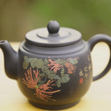 Artisan Jianshui Purple Clay Teapot Inscribed Chrysanthemum Teapot