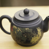 Artisan Jianshui Purple Clay Teapot Inscribed Chrysanthemum Teapot