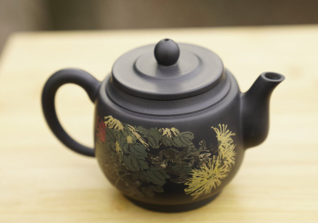 Artisan Jianshui Purple Clay Teapot Inscribed Chrysanthemum Teapot