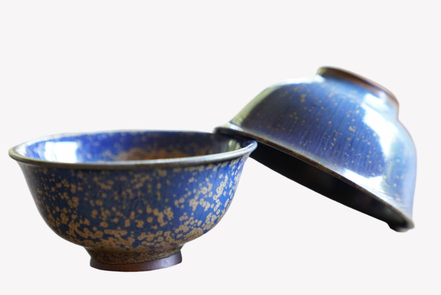 Tea Ware - Artisan Jun Kiln Starring Blue Teacup Pair MeiMei Fine Teas