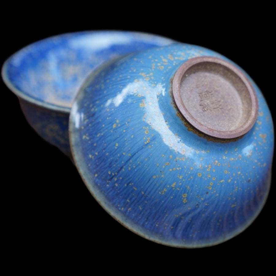 Artisan Jun Kiln Starring Blue Teacup Pair
