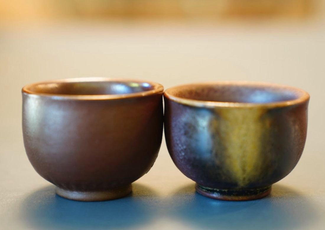 Artisan Wood fired Purple Splash Teacup Pair