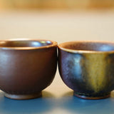 Artisan Wood fired Purple Splash Teacup Pair