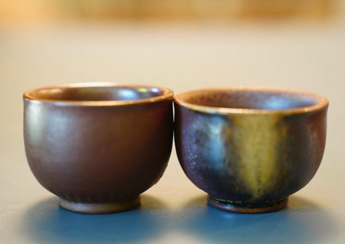 Artisan Wood fired Purple Splash Teacup Pair