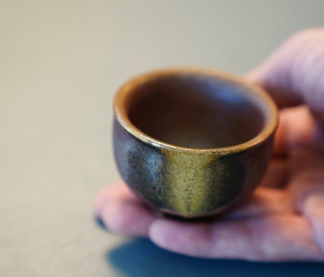 Artisan Wood fired Purple Splash Teacup Pair