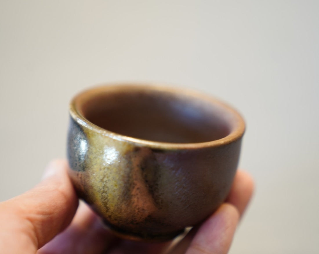 Artisan Wood fired Purple Splash Teacup Pair