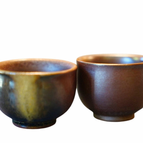 Artisan Wood-fired Purple Splash Teacup Pair