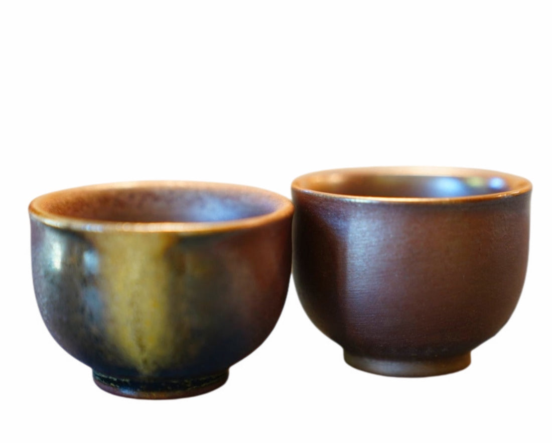 Artisan Wood fired Purple Splash Teacup Pair