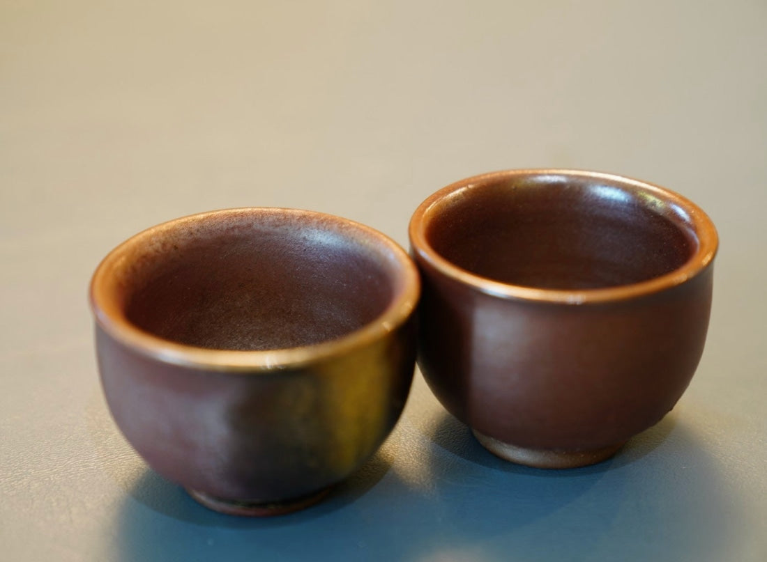 Artisan Wood fired Purple Splash Teacup Pair