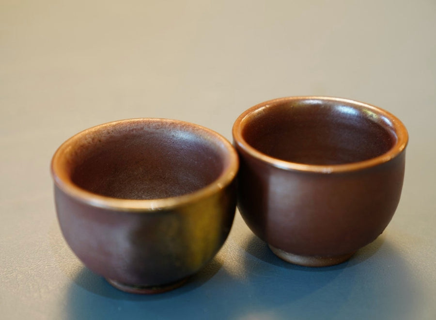 Artisan Wood-fired Purple Splash Teacup Pair