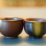 Artisan Wood fired Purple Splash Teacup Pair