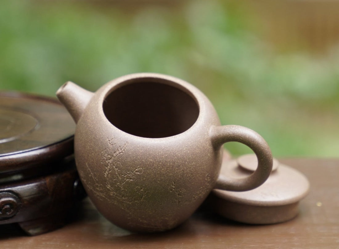 Artisan Yixing Zisha Purple Clay Teapot Big Wheel Bead Plum and Bamboo