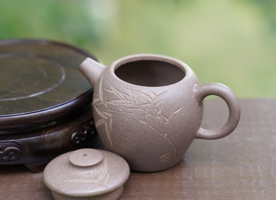 Artisan Yixing Zisha Purple Clay Teapot Big Wheel Bead Plum and Bamboo