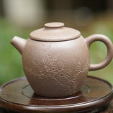 Artisan Yixing Zisha Purple Clay Teapot Big Wheel Bead Plum and Bamboo