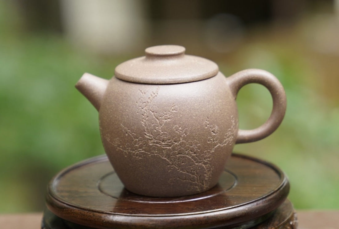 Artisan Yixing Zisha Purple Clay Teapot Big Wheel Bead Plum and Bamboo