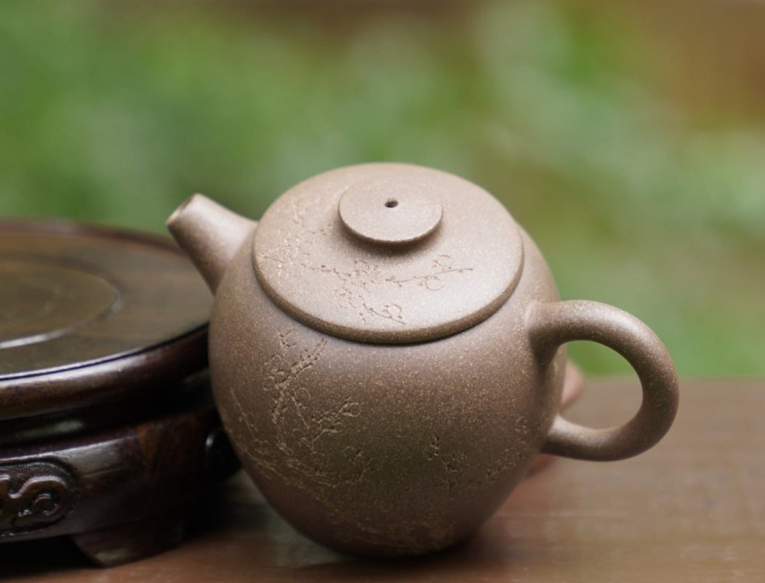 Artisan Yixing Zisha Purple Clay Teapot Big Wheel Bead Plum and Bamboo