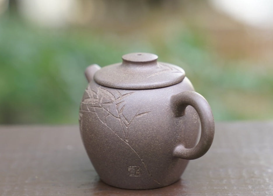 Artisan Yixing Zisha Purple Clay Teapot Big Wheel Bead Plum and Bamboo