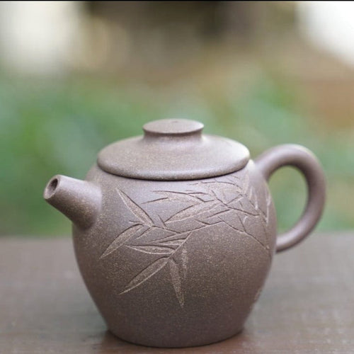 Artisan Yixing Zisha Purple Clay Teapot Big Wheel Bead Plum and Bamboo