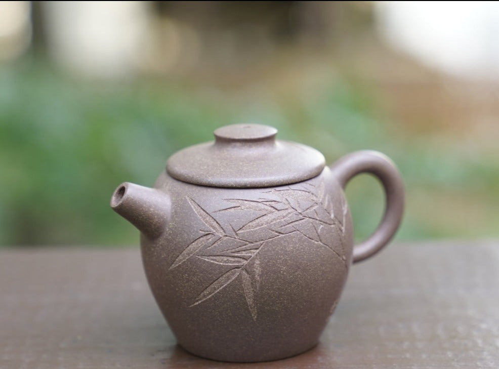 Artisan Yixing Zisha Purple Clay Teapot Big Wheel Bead Plum and Bamboo
