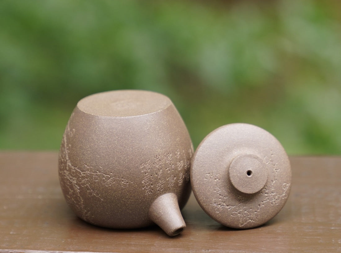 Artisan Yixing Zisha Purple Clay Teapot Big Wheel Bead Plum and Bamboo