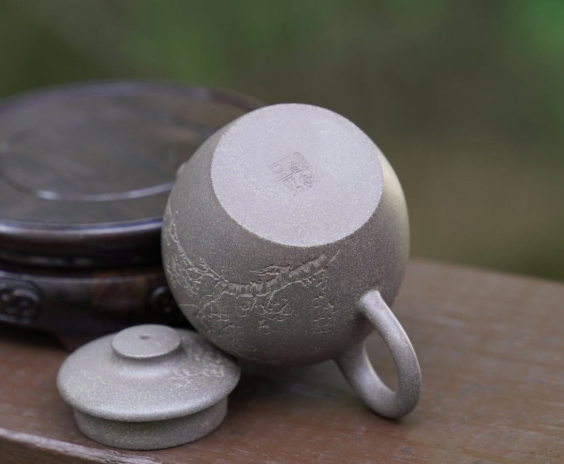 Artisan Yixing Zisha Purple Clay Big Wheel Bead Small Teapot