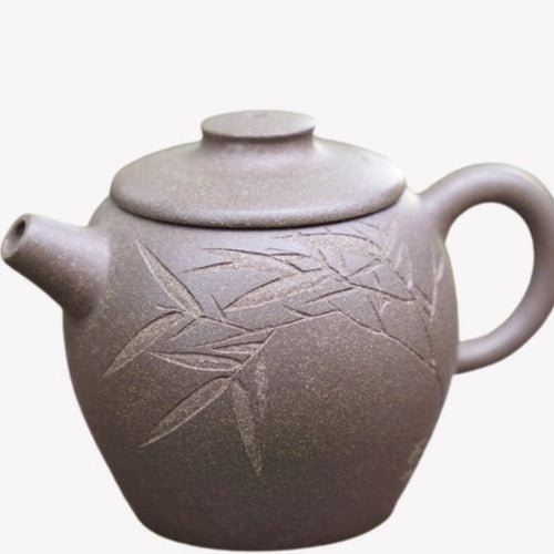 Artisan Yixing Zisha Purple Clay Teapot Big Wheel Bead Plum and Bamboo