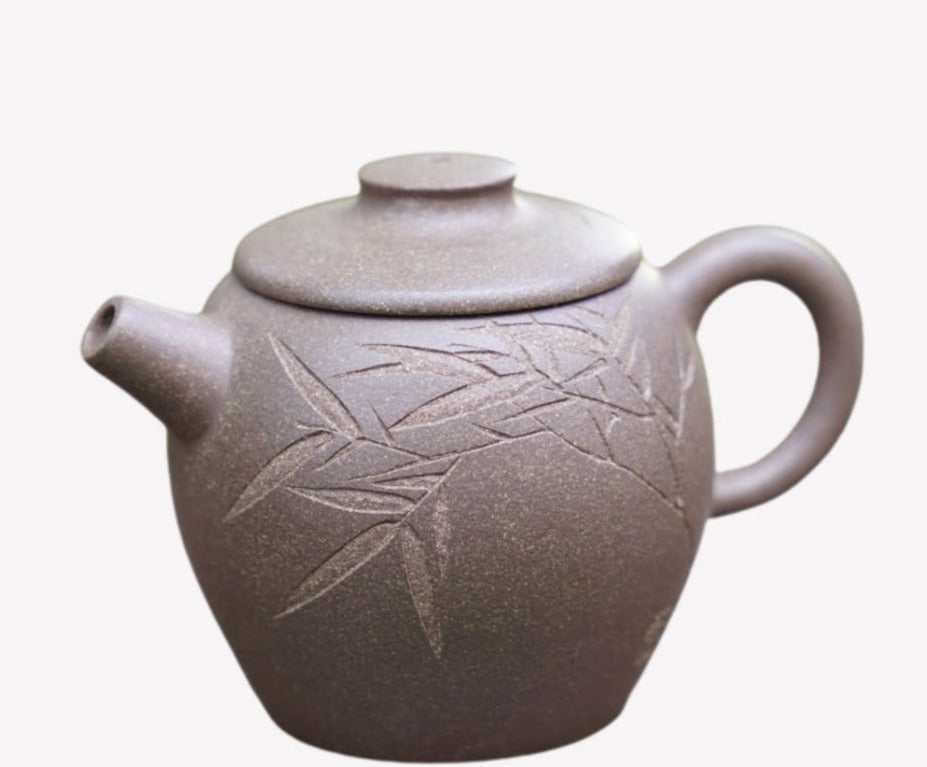 Artisan Yixing Zisha Purple Clay Teapot Big Wheel Bead Plum and Bamboo