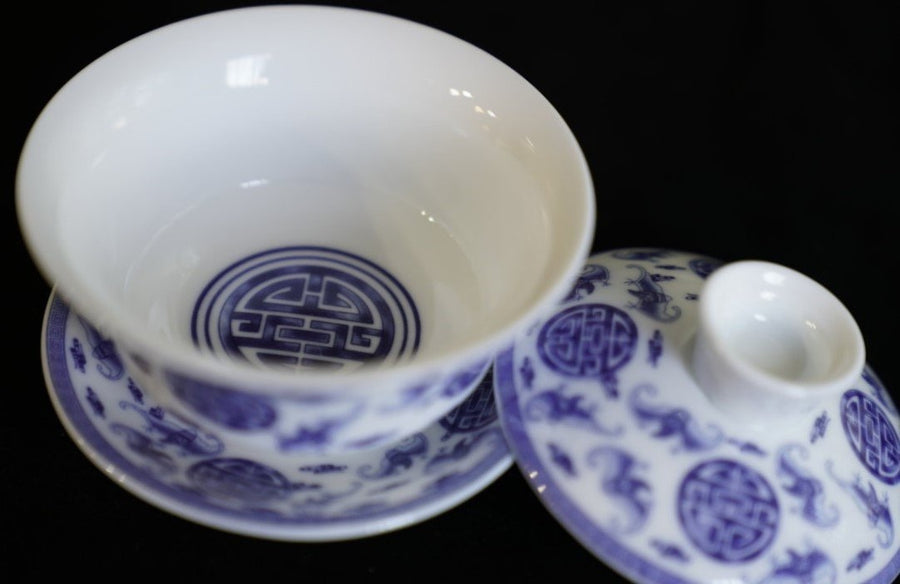 Tea Ware - Blue and White Porcelain Auspicious and Longevity Gaiwan -