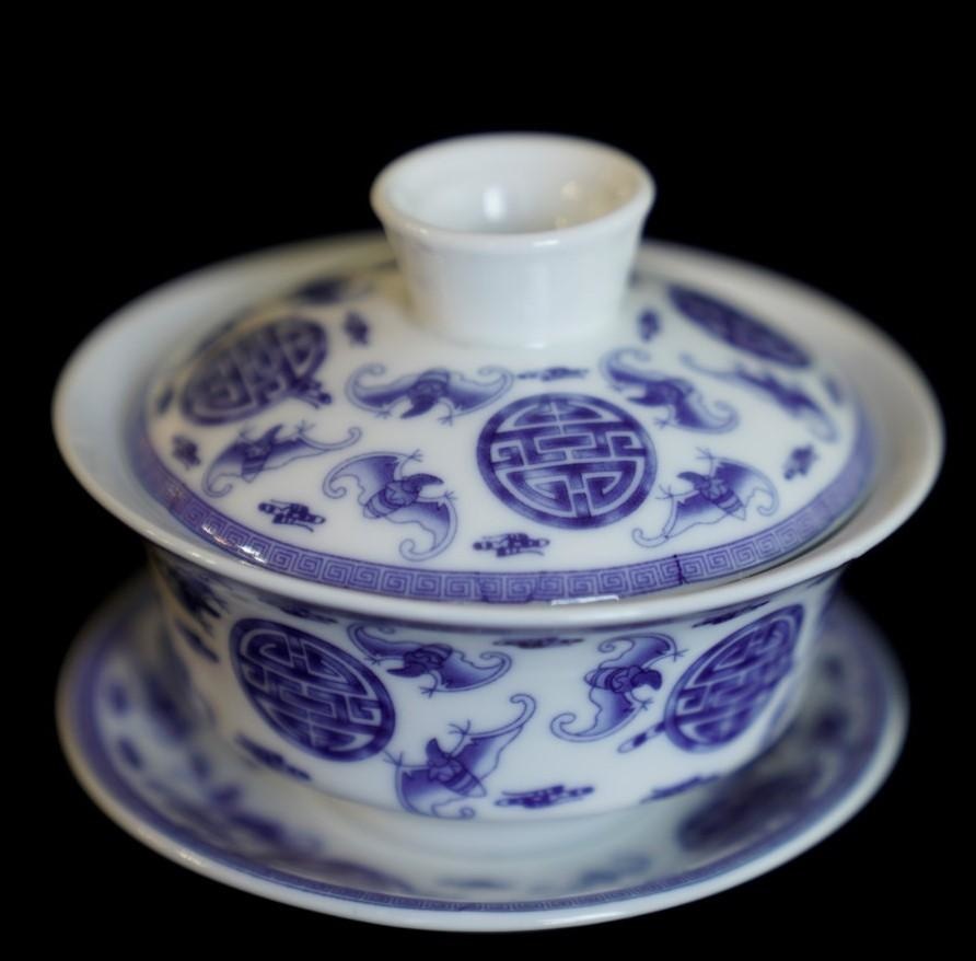 Tea Ware - Blue and White Porcelain Auspicious and Longevity Gaiwan -
