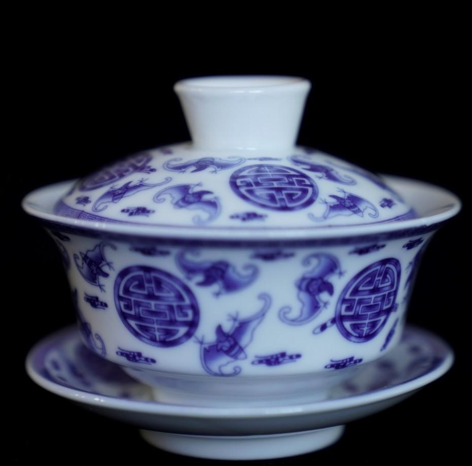 Blue and White Porcelain Auspicious and Longevity Gaiwan