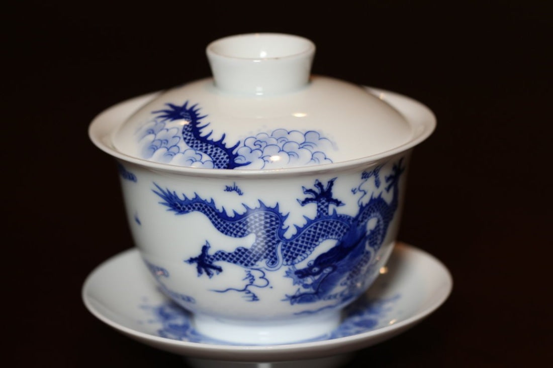 Blue and White Porcelain Gaiwan Dragon Handpainted