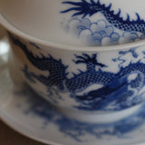 Blue and White Porcelain Gaiwan Dragon Handpainted