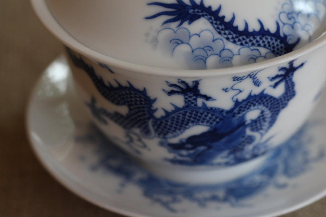 Blue and White Porcelain Gaiwan Dragon Handpainted