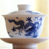 Blue and White Porcelain Gaiwan Dragon Handpainted