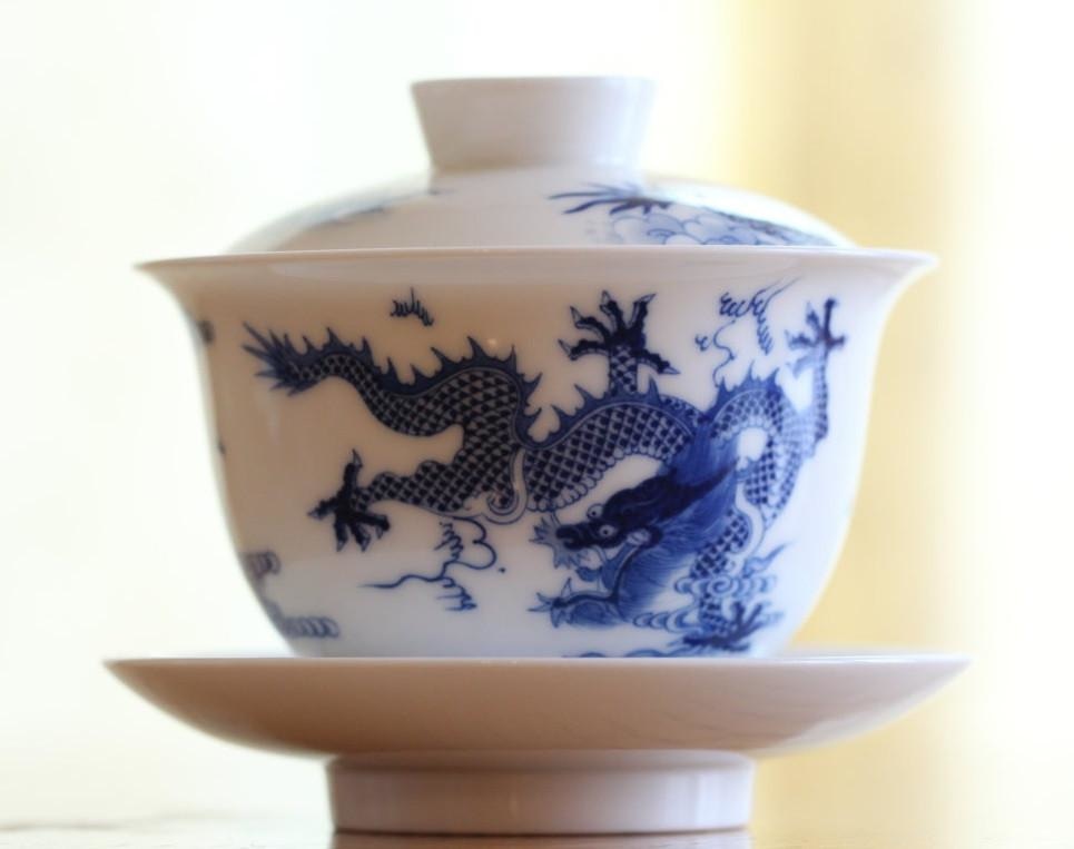 Blue and White Porcelain Gaiwan Dragon Handpainted