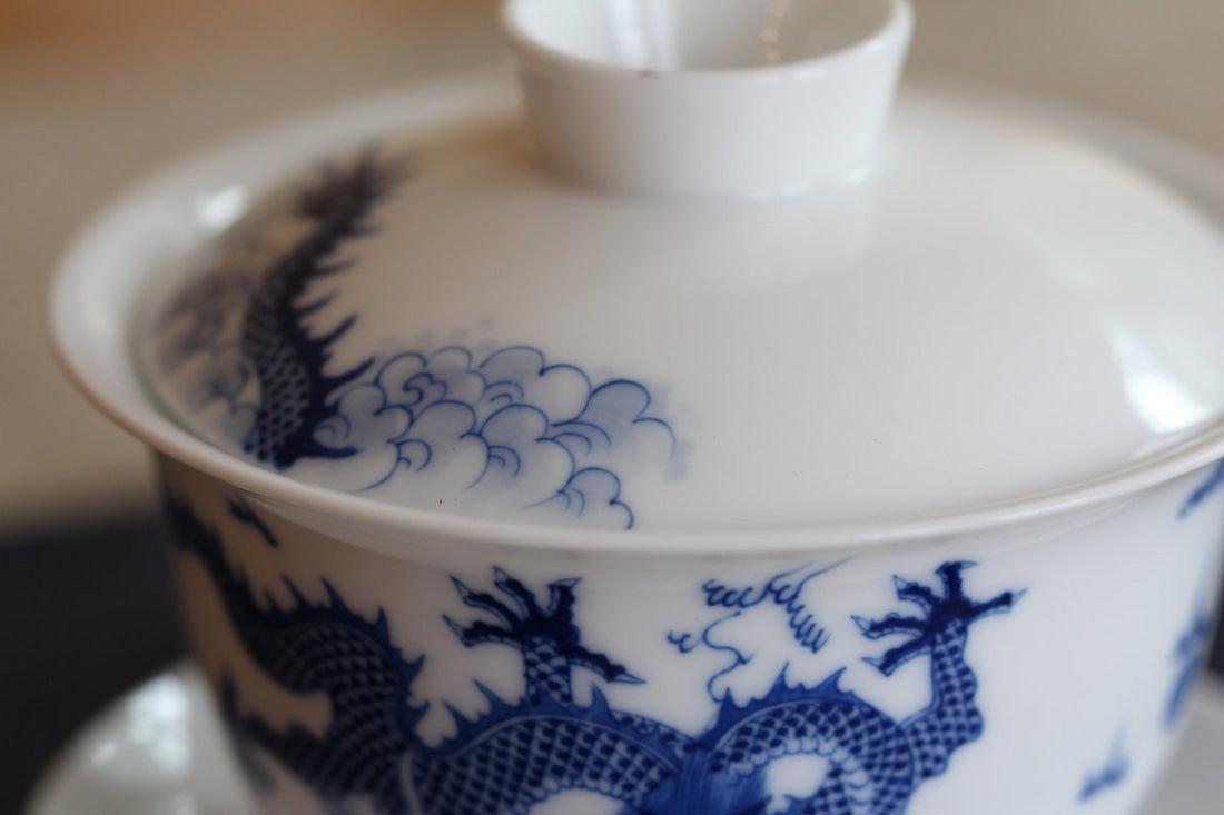 Blue and White Porcelain Gaiwan Dragon Handpainted