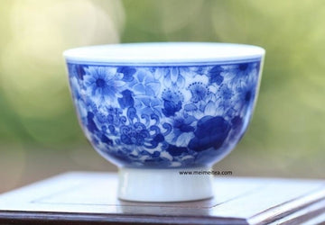 Tea Ware - Blue and White Porcelain Cup Floral Hand Crafted 70ml