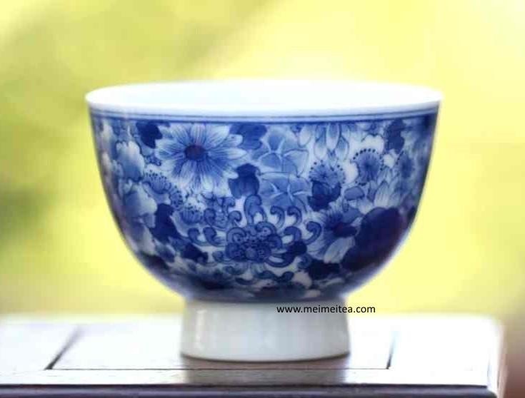 Tea Ware - Blue and White Porcelain Cup Floral Hand Crafted 70ml
