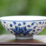 Blue and White Porcelain Flower Motif Teacup Handcrafted