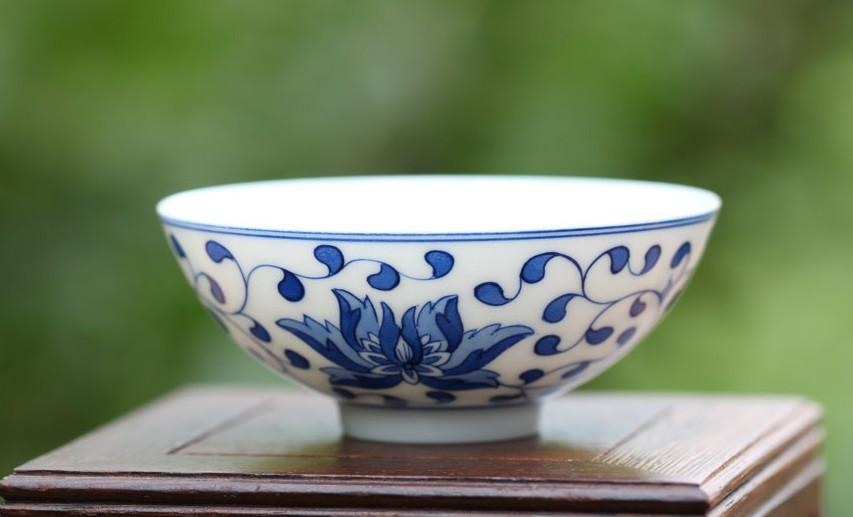 Blue and White Porcelain Flower Motif Teacup Handcrafted