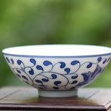Blue and White Porcelain Flower Motif Teacup Handcrafted