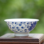 Blue and White Porcelain Flower Motif Teacup Handcrafted